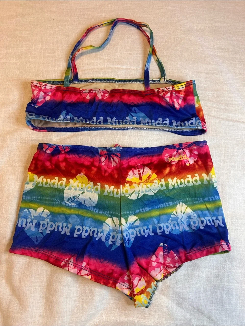 Mudd Girls' Rainbow Tie-Dye Bikini Set - Red, Blue, Green, Yellow, Pink Y2K